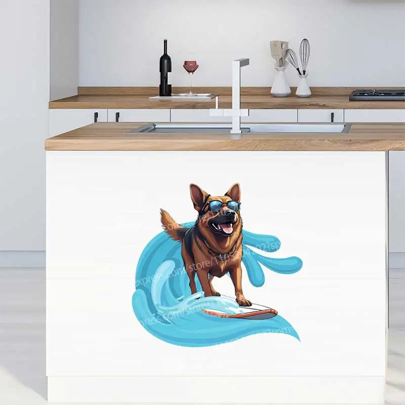 Cute Surfing Dog Stickers for Pet Lovers Fun Laptop Decals Dog Owner Accessories AA78