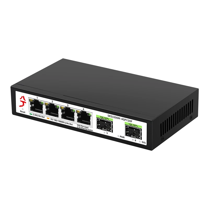 XikeStor-conmutador gestionado L2 de 6 puertos, 2,5G, 4 puertos 2,5G RJ45 y 2 puertos 10G SFP + para gestión Web, División VLAN, agregado de puertos