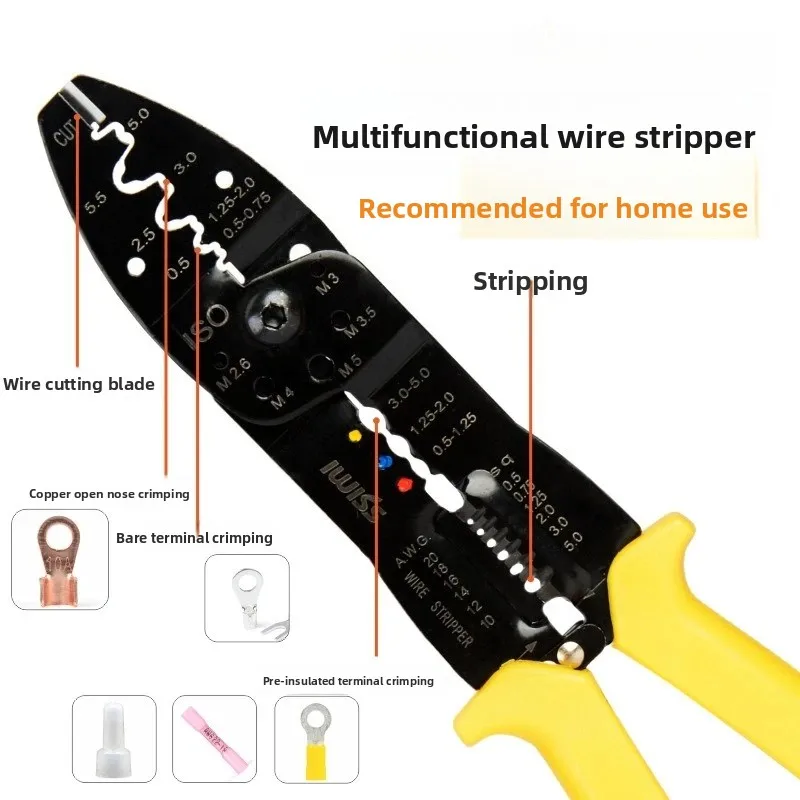 Electrician Wire Stripper & Crimper 2-in-1 Plier Multifunctional Wire Cutter Terminal Crimping Tool