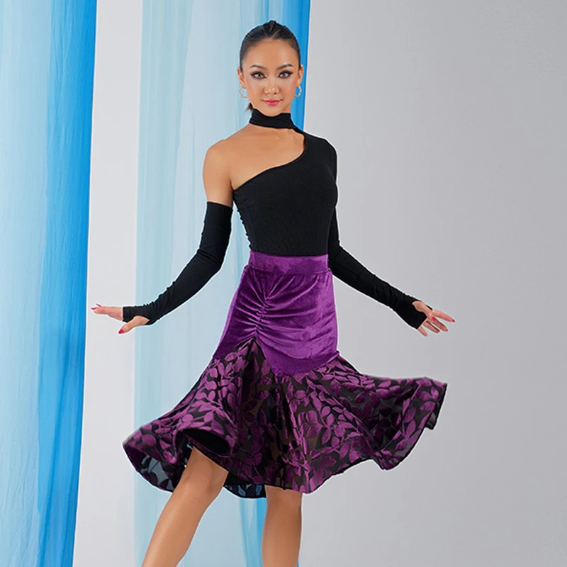 2025 Latin Dance Costumes Women Cutout Latin Top Velvet Skirt Ballroom Dancing Clothes Adults Samba Rumba Dance Wear SL5773