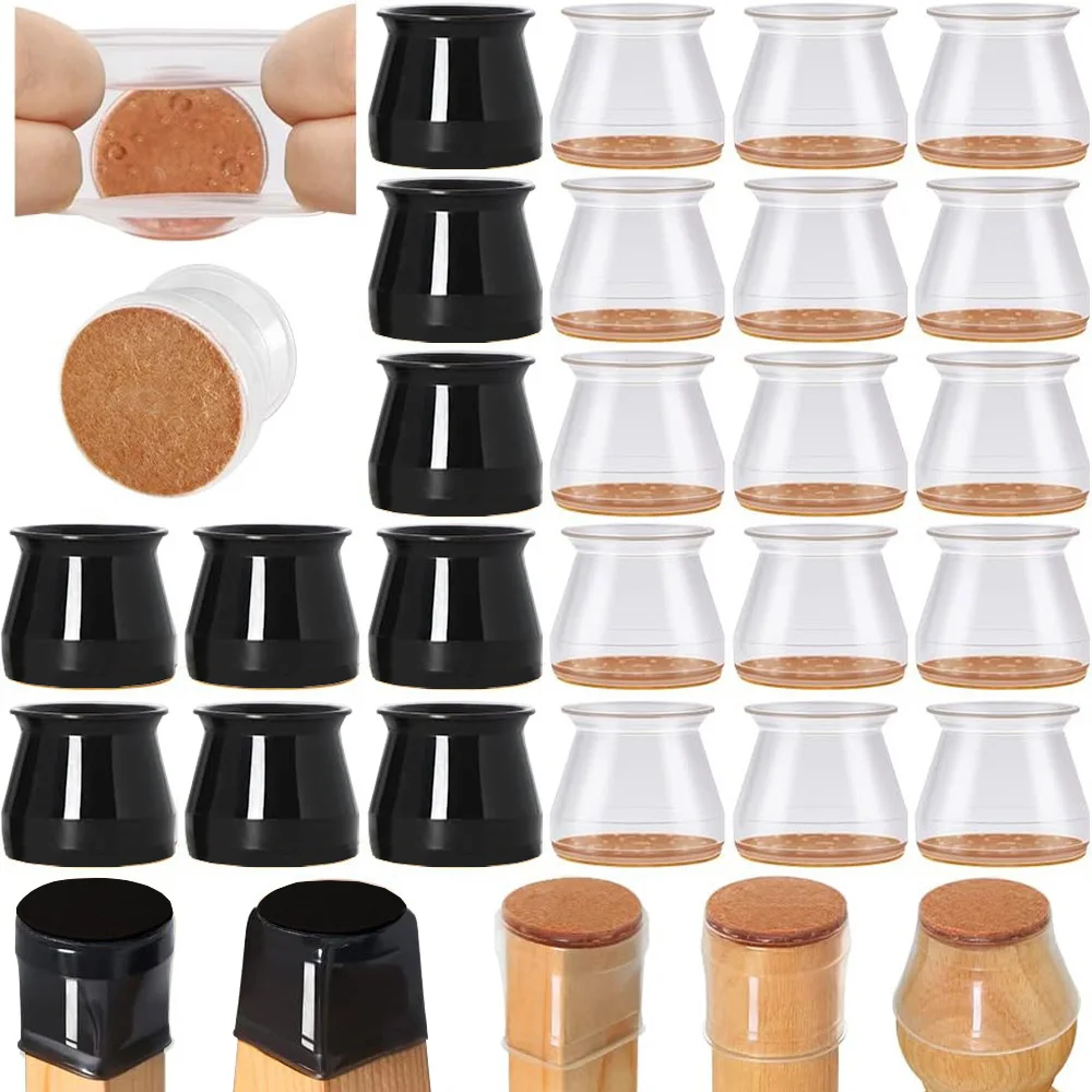 

4/24pcs Silicone Chair Leg Protectors with Felt Pads – Scratch-Free Furniture Caps, Easy Glide, Noise-Reducing