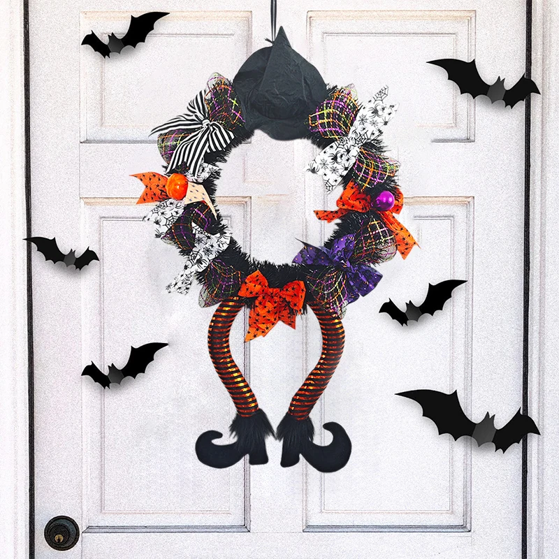 

Halloween Witch Hat Leg Door Wreath Halloween Wreath Door Hanging Terrifying Atmosphere Pendant Outdoor Decor Happy Party Supply