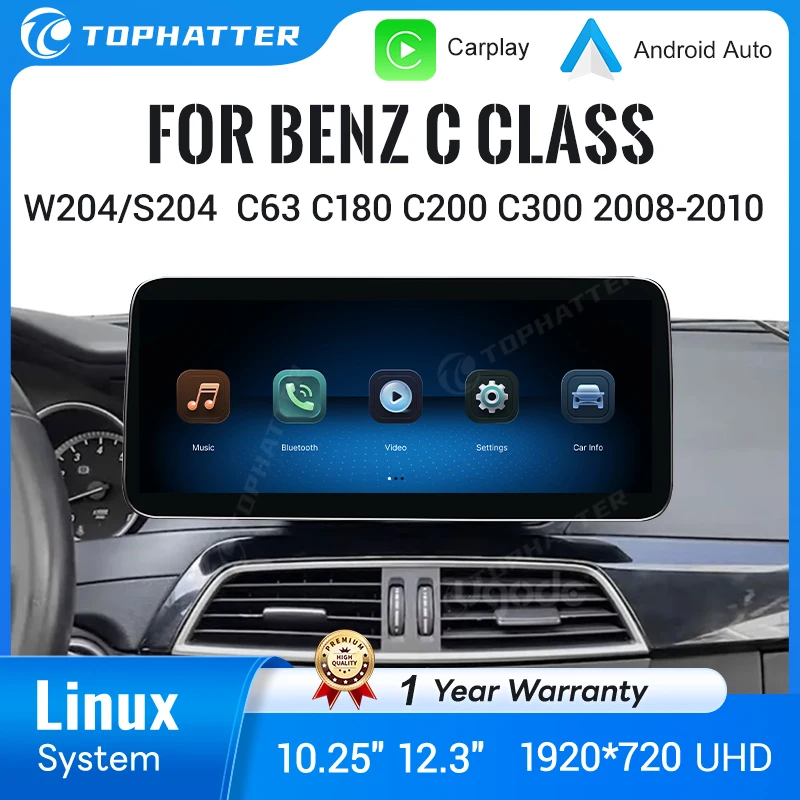 

For Mercedes Benz C Class W204 S204 2008-2010 10.25" 12.3" Touchscreen Multimedia Player with Bluetooth Music Video Linux System