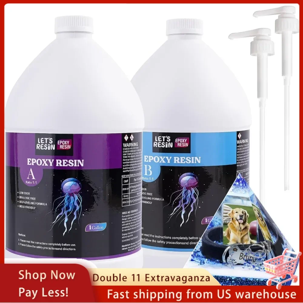 EPOXY RESIN 2 Gallon Casting Resin with Pumps, Bubble Free & High-Gloss Resin Epoxy Kit, Crystal Clear Epoxy and Hardener