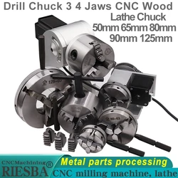 Drill Chuck 3 4 Jaws CNC Wood Lathe Chuck 50mm 65mm 80mm 90mm 125mm Manual Chuck Self-centering DIY Metal Wood Lathe Tools