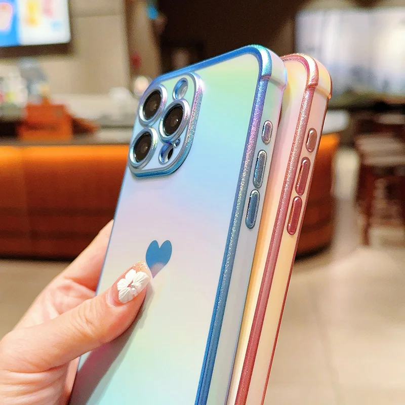Custodia per telefono con cuore d'amore laterale glassa colorata per IPhone 17 16 15 Pro Max 14 13 12 11 Cover posteriore antiurto