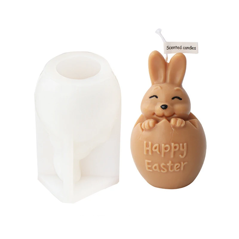 3D Eggshell Rabbit Silicone Candle Mold Creative Easter Animal Aromatherapy Plaster Resin Handmade Soap Chocolate Baking Tools