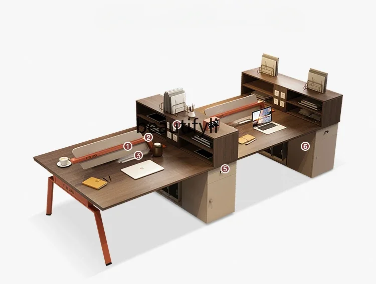 

Desk, workstation four 4/6 staff station, modern simple computer table and chair combination