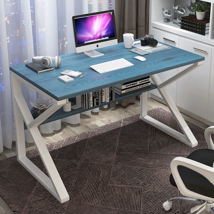 ！@Simple Modern Home Computer Desk Economical Study Desk Steel Z-leg Computer Desk with Lower Storage