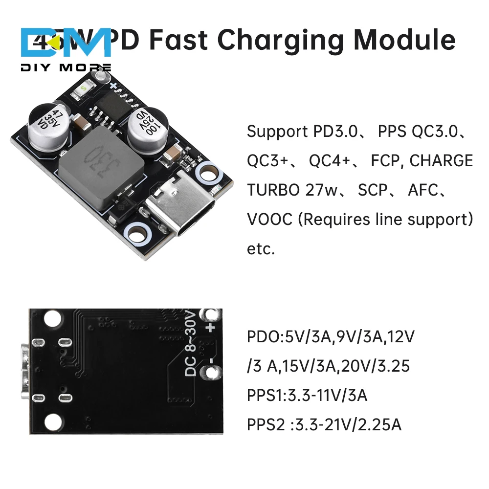 Type-C PD30W 45W Fast Charging Module For Mobile Phone DC8-30V PD3.0 PPS Fast Quick Charger Circuit Board QC3.0 SCP support VOOC