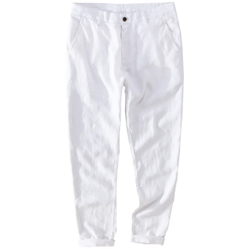 

100% Linen brand pants men casual business khaki pants mens casual fashion trousers men breathable trousers male pantaloni