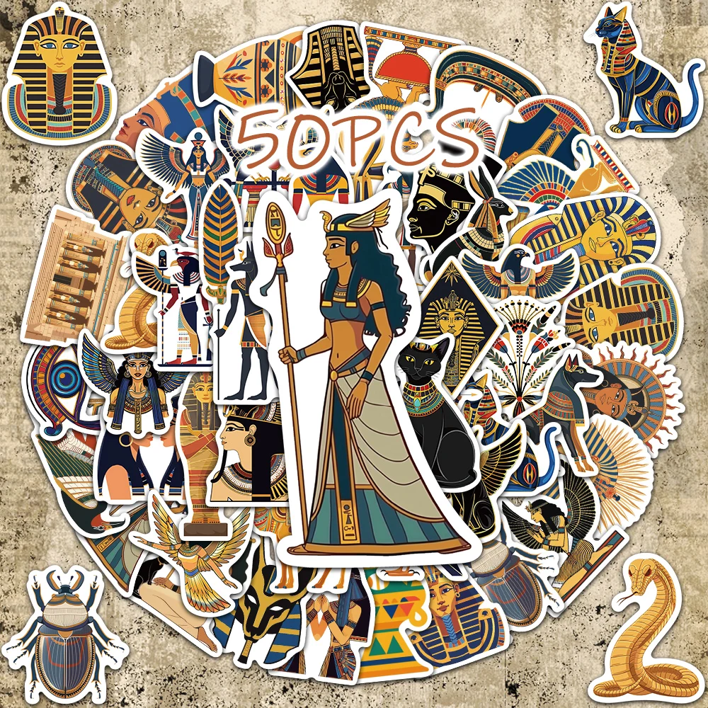 

50pcs Ancient Egyptian themed decorative stickers for party decorating laptop refrigerator notebook phone case skateboard