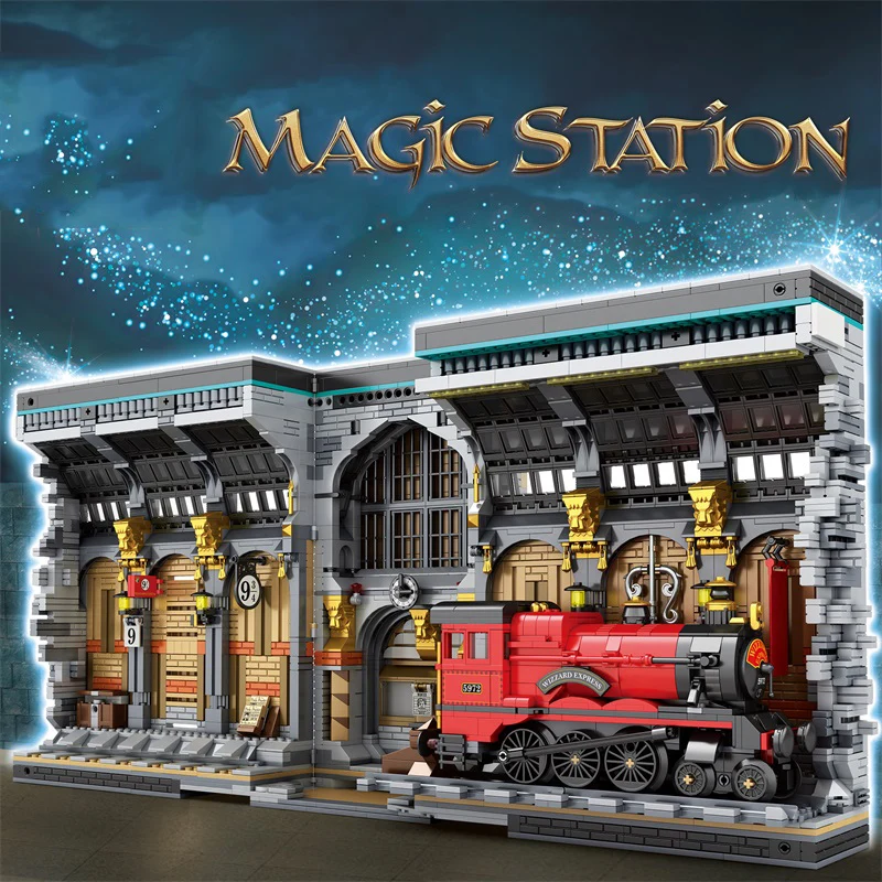 2795PCS Train Station Magic Bookend MOC Model Building Blocks Creative Street View Assembly Bricks Set With Light Kids Toys Gift