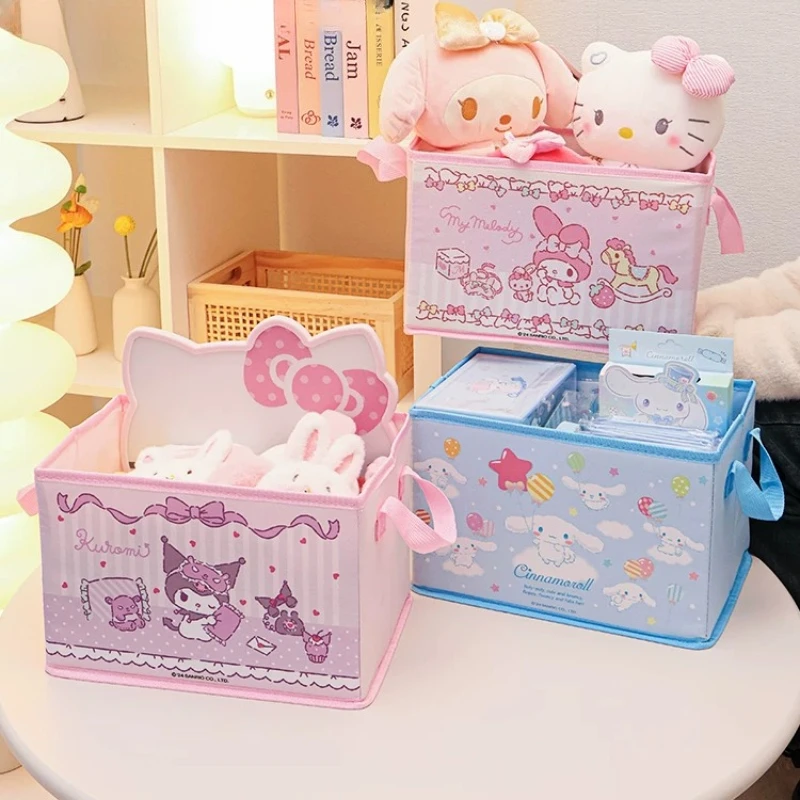 My melody Kuromi Cinnamoroll large capacity folding storage basket cute cartoon pink books and clothes storage box.