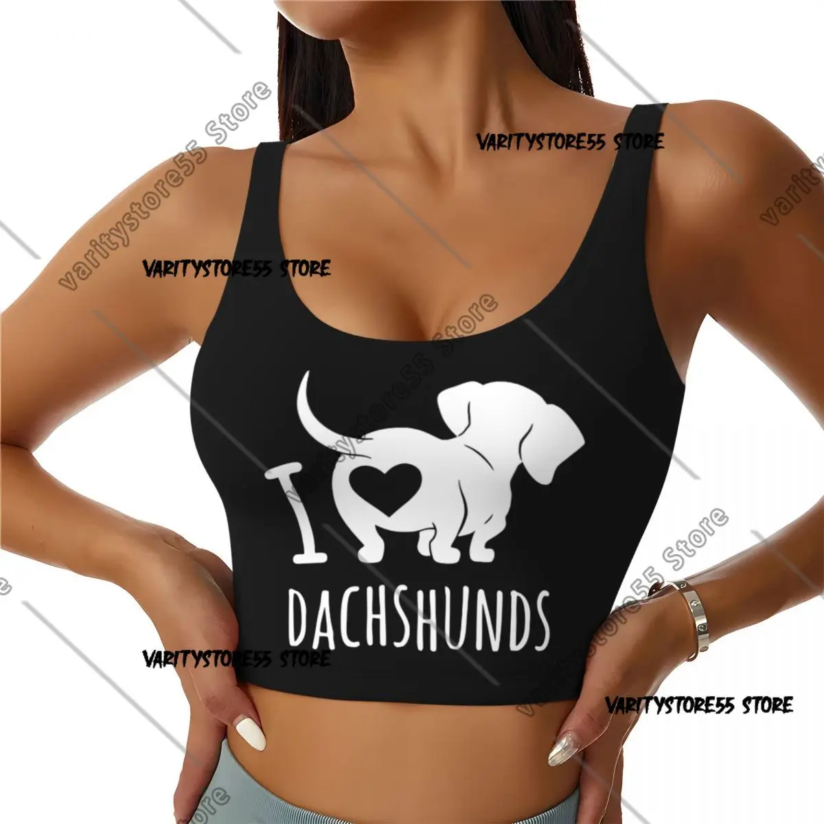 

Custom I Love Dachshunds Sports Bra Women's Badger Sausage Wiener Dog Gym Workout Yoga Crop Top