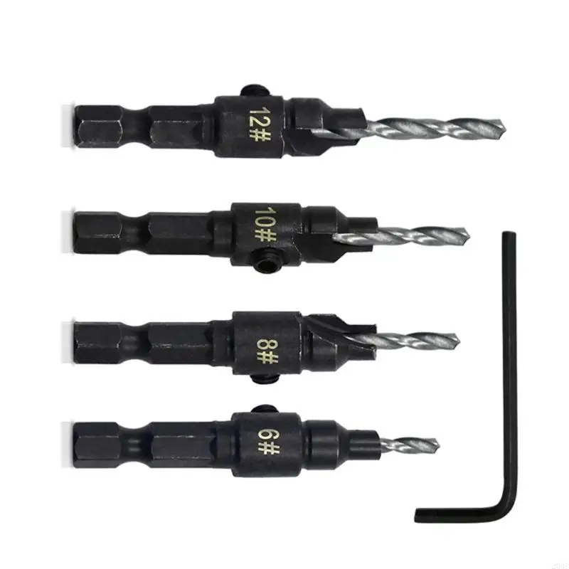 203C 4 個皿穴ドリルビットセット木材皿穴木ねじ穴カッター用