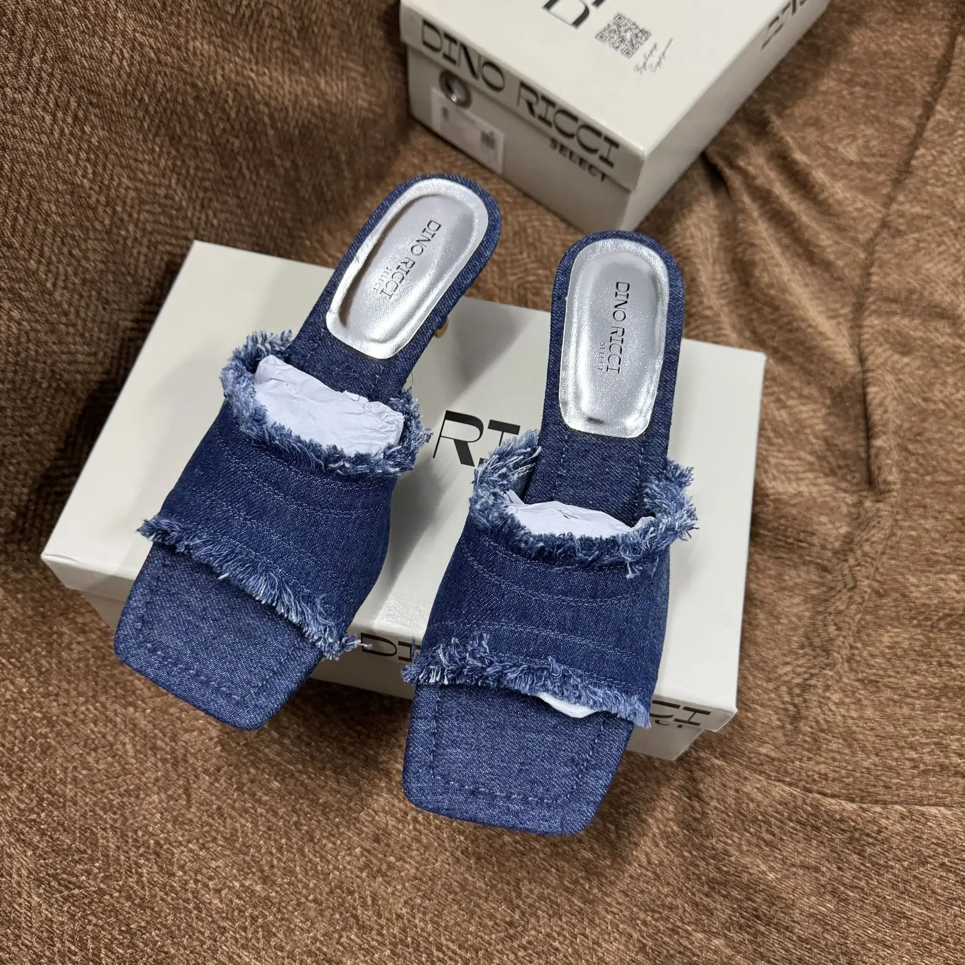 

Tassel Denim Slippers Women Summer Vintage Blue High Heels Sandals Casual Streetwear Heeled Ladies Shoes Fashion Slides New 2025
