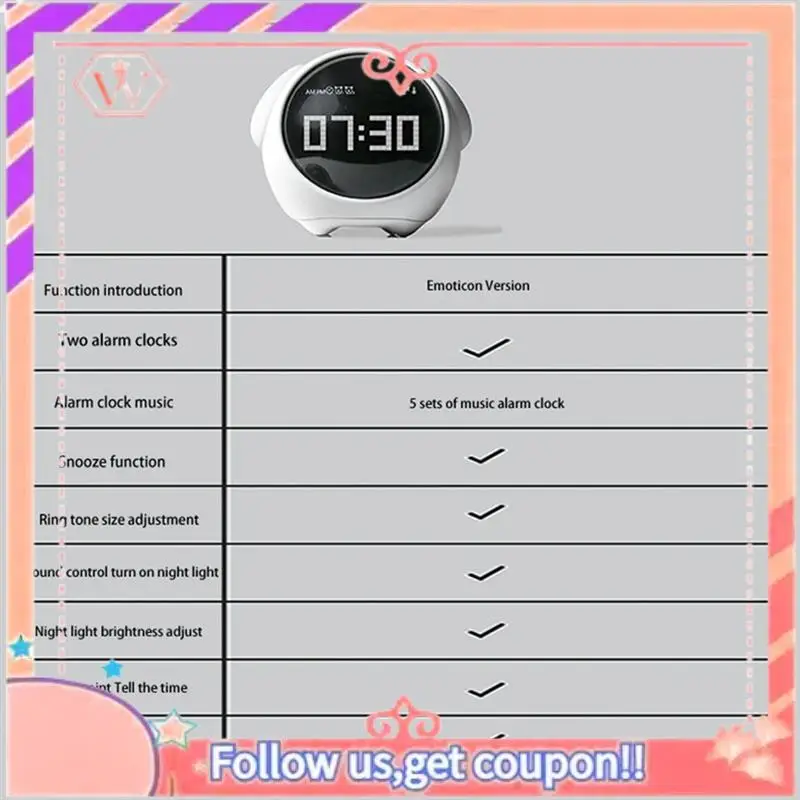 

Upgraded For Home Digital LED Night Light Voice Controlled Light Multifunctional Child Alarm Clock Cute Expression Alarm Clock