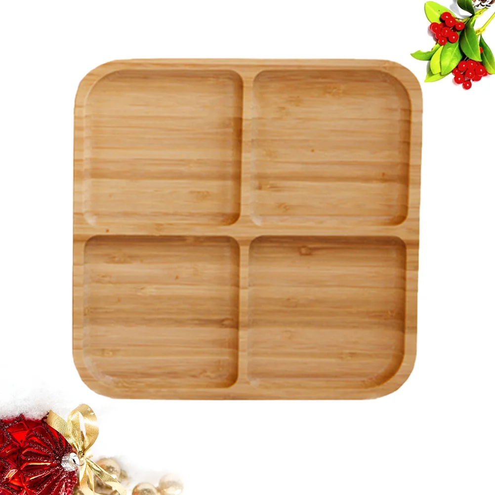 

Food Serving Tray Decoration 4 Grids Fruit Removable Washing and Feeding Pillow Wooden