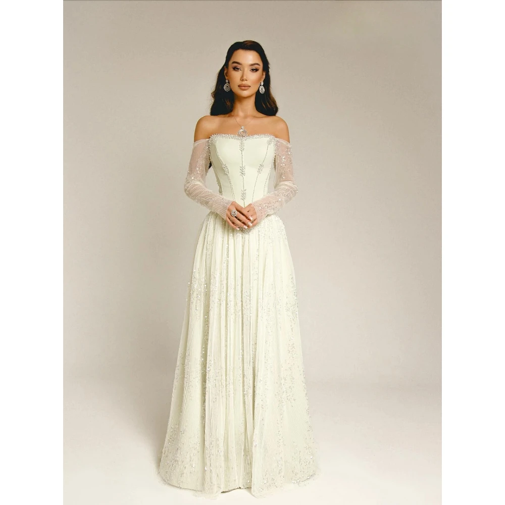 

Изысканное вечернее платье с вырезом лодочкой и короткими рукавами, трапециевидное платье для выпускного вечера, модное драпированное платье с кристаллами и блестками, длиной до пола, вечернее платье по индивидуальному заказу