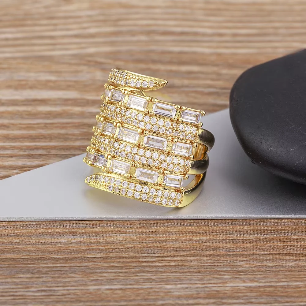 Gold Sliver Color Thumb Board Rings For Women Luxury Geometric Pave Zircon Open Adjustable Finger Ring Men Hand Accessories