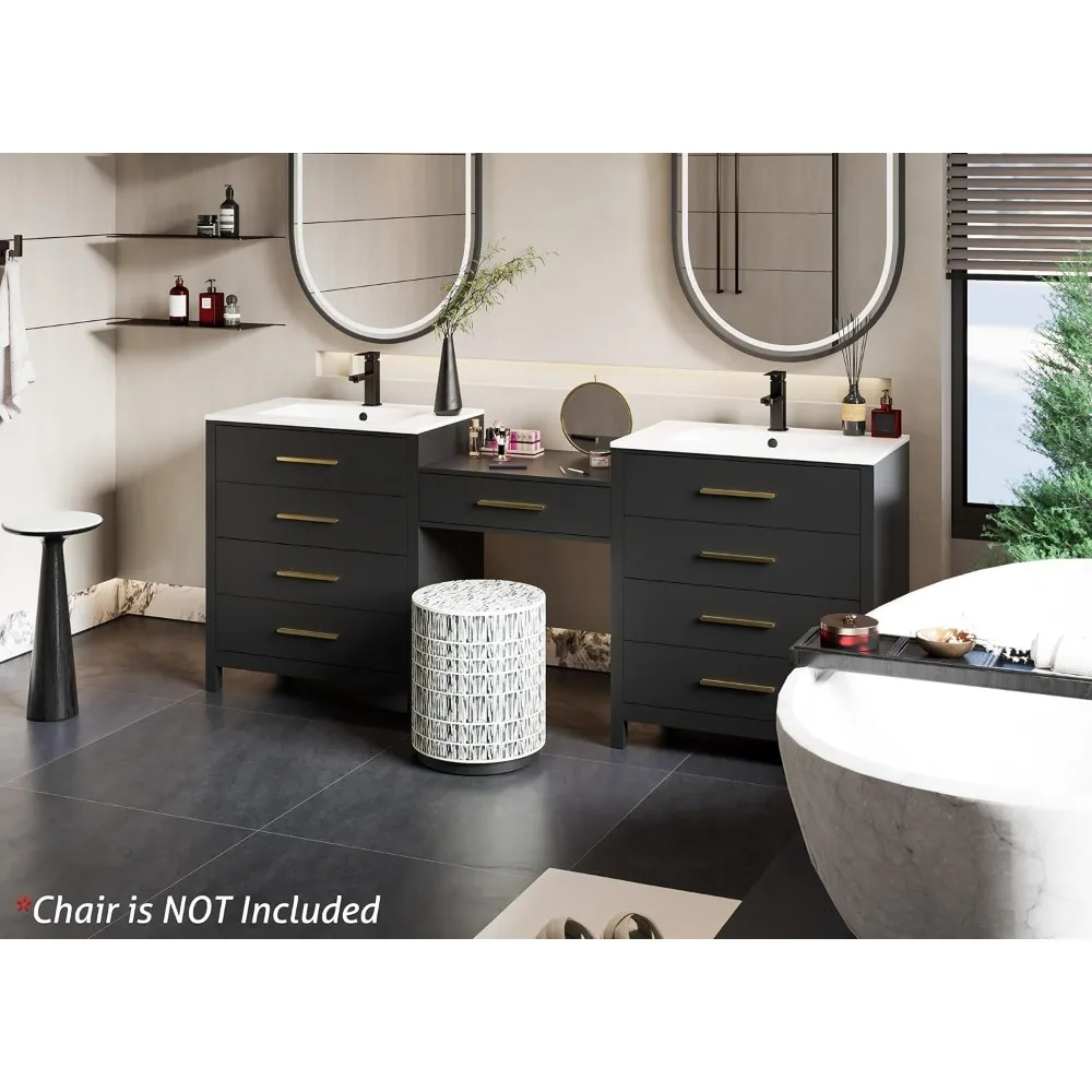 84" Bathroom Vanity with Sink Combo, Modern Painted Vanities Cabinet with Middle Makeup Vanity Desk, 5 Drawers