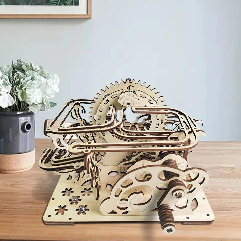 3D Wooden Puzzle Mechanical Track Ball Model Handmade DIY Assembly Toy Jigsaw Model Building Kits for Children