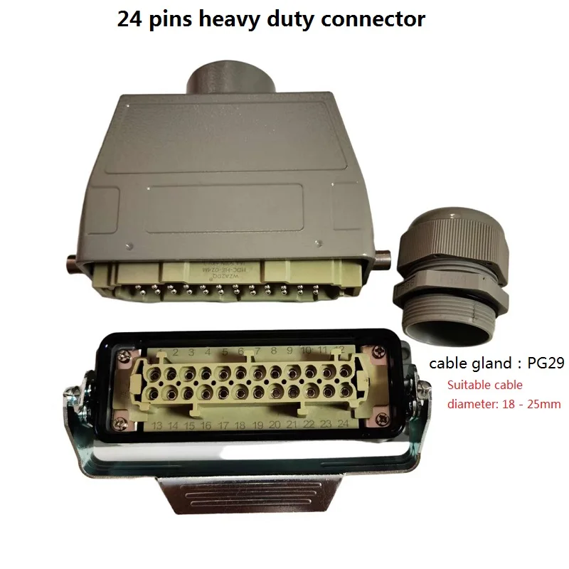 

24 pins HDC-HE-024 heavy duty connector waterproof aviation industrial plug and socket single locking latch 16A 500V