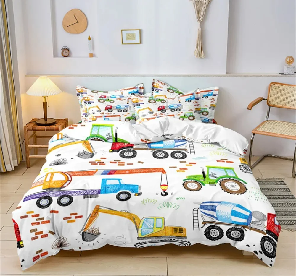 Imagem -04 - Desenhos Animados Carro Cama Conjunto para Crianças Poliéster Macio Duvet Cover Construção Veículos Comforter Cover Caminhão de Máquinas Presente para Meninos Pcs