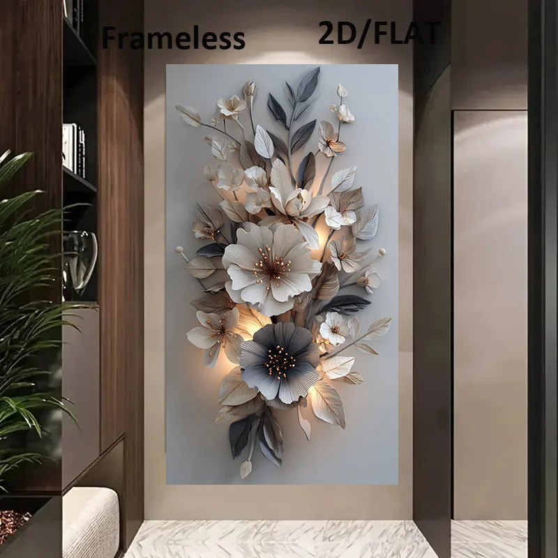 Frameless Modern Canvas Poster Titled 'Floral Harmony in Neutral Tones', Perfect for Decorating Bedrooms And Living Rooms