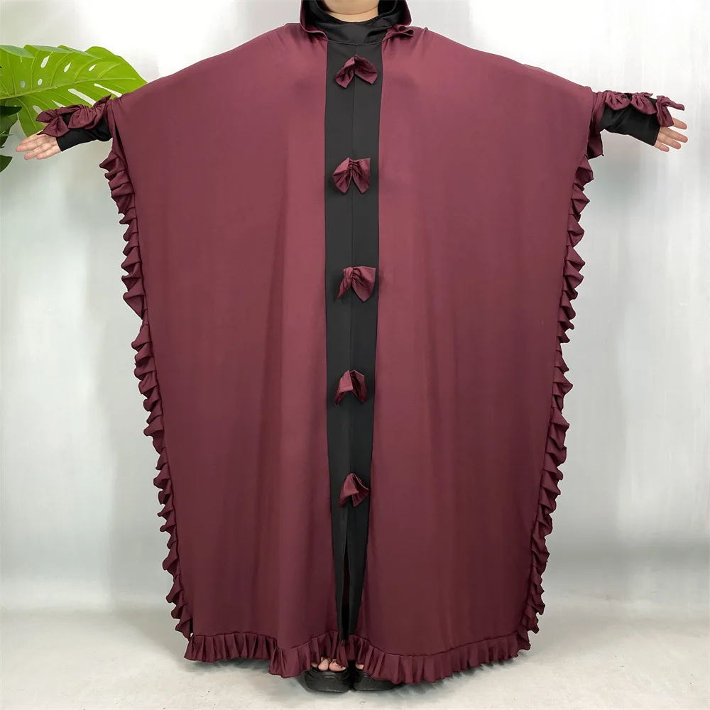 

Модное мусульманское женское длинное платье с бантом Ид Джеллаба с капюшоном Абая Турция Кафтан Kebaya Кафтан Марокаин Femme Robe Ramadan Исламское платье