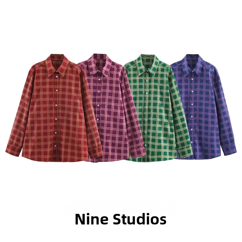 Casual Plaid Gingham Loose Fit Long Sleeve Shirt Women's Outerwear Coat NINE ZAR Ladies Fashion Winter Collection 2026