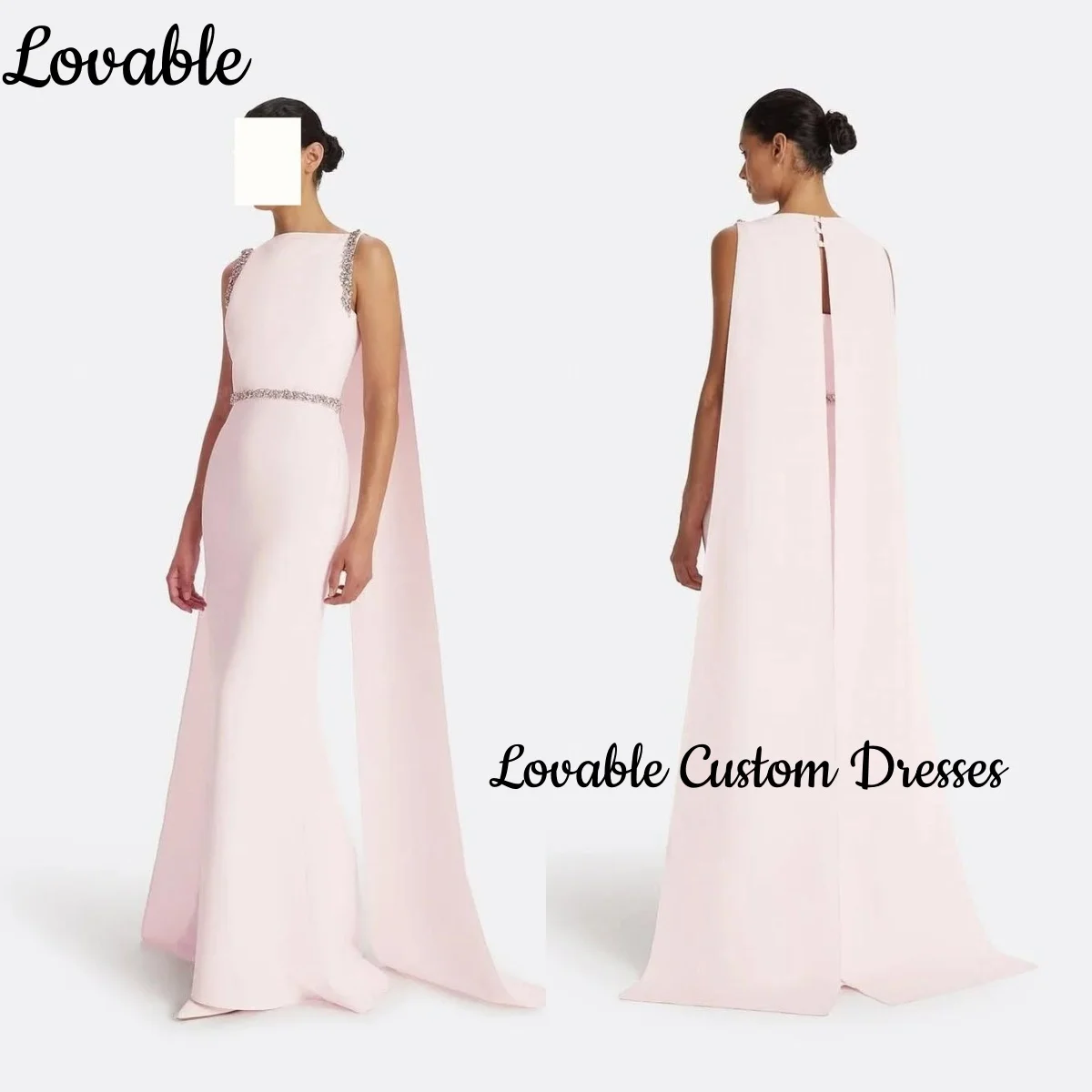 Column Vestidos De Festa Customize Scoop Neckline Dress Women Elegant Luxury Pink Floor-Length Zipper Gala Dresses Woman