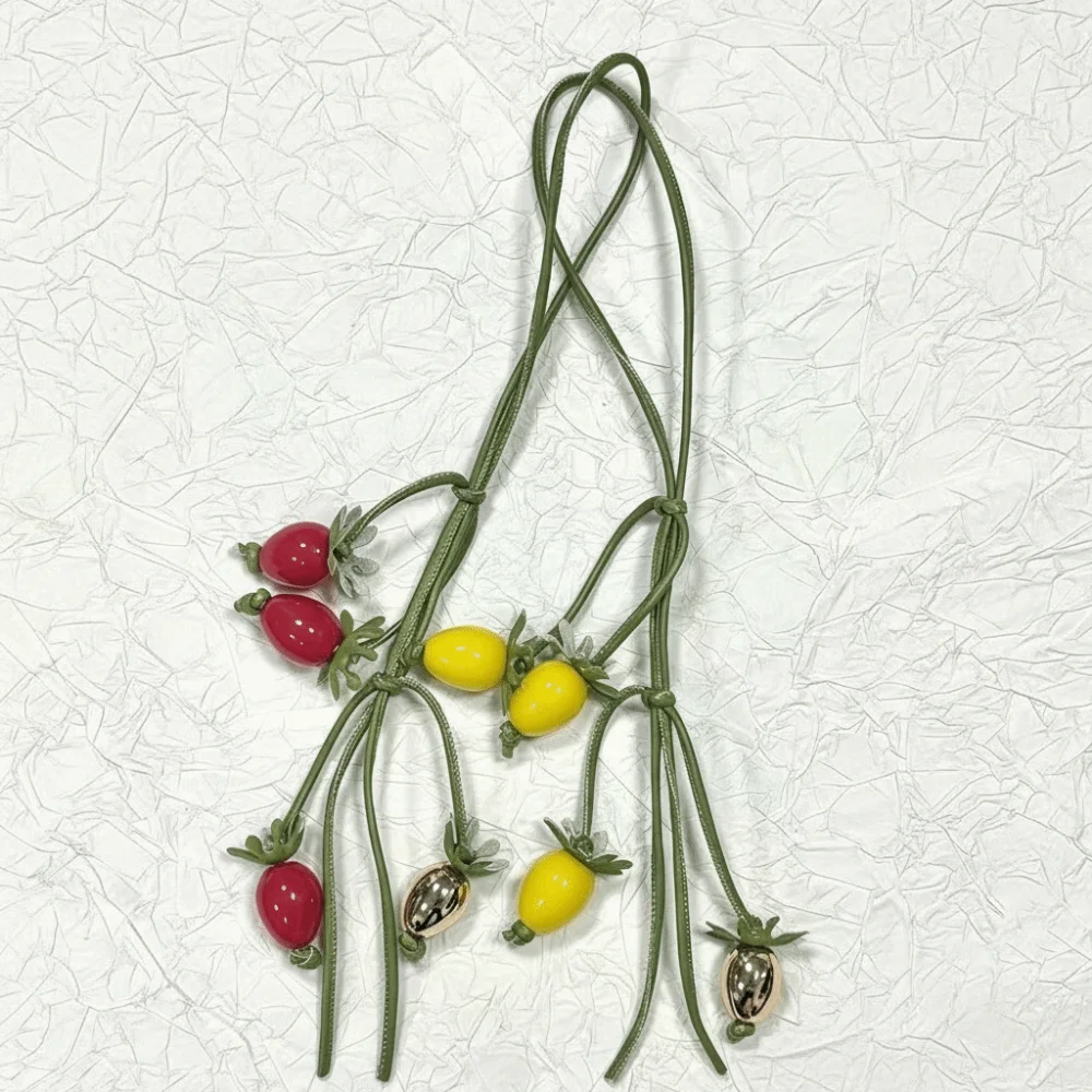 Creative Tomato Flower Pu Leather Pendant Hanger Handmade Leather Keychain Car Keyring Cartoon Bag Pendant Women