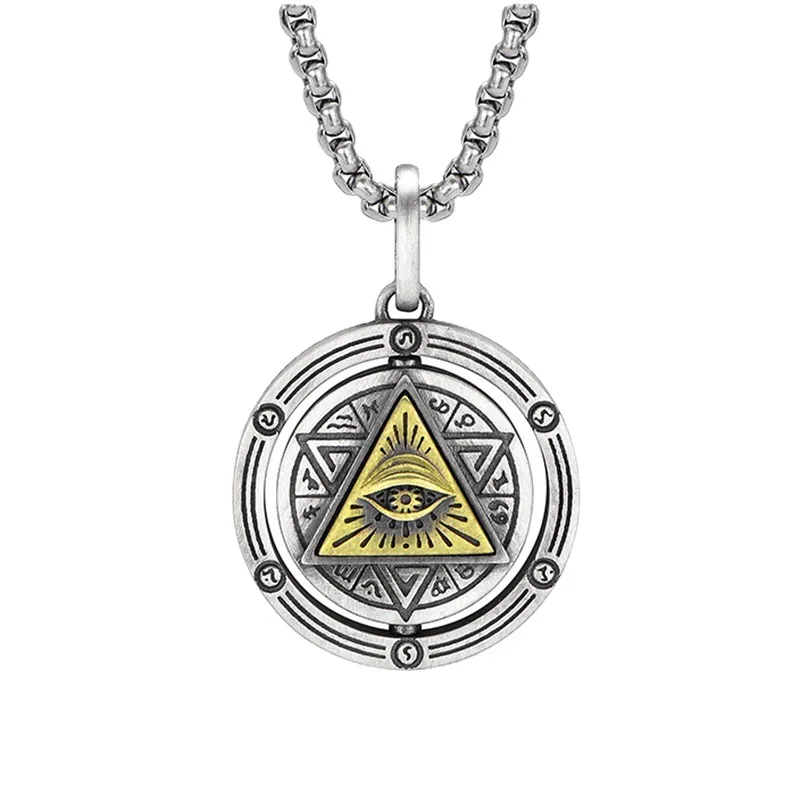 Eye of Horus, Eye of God Necklace, Rotatable Evil Eye Pendant, Men\'s Trendy Retro Weird Egyptian Amulet Jewelry