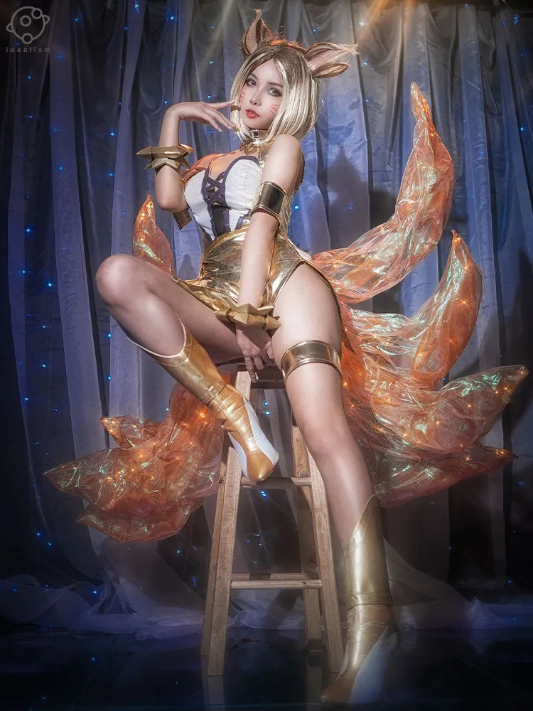 Lol ahri cosplay traje ahri kda zhizhen pele traje ahri zhizhen roupas peruca ahri feminino jogo terno