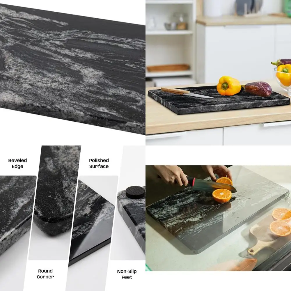 Placa de pastelaria de mármore preto durável de 12 x 20 polegadas, 0,7 polegadas de espessura, ideal para massa pesada e chocolate, pacote único