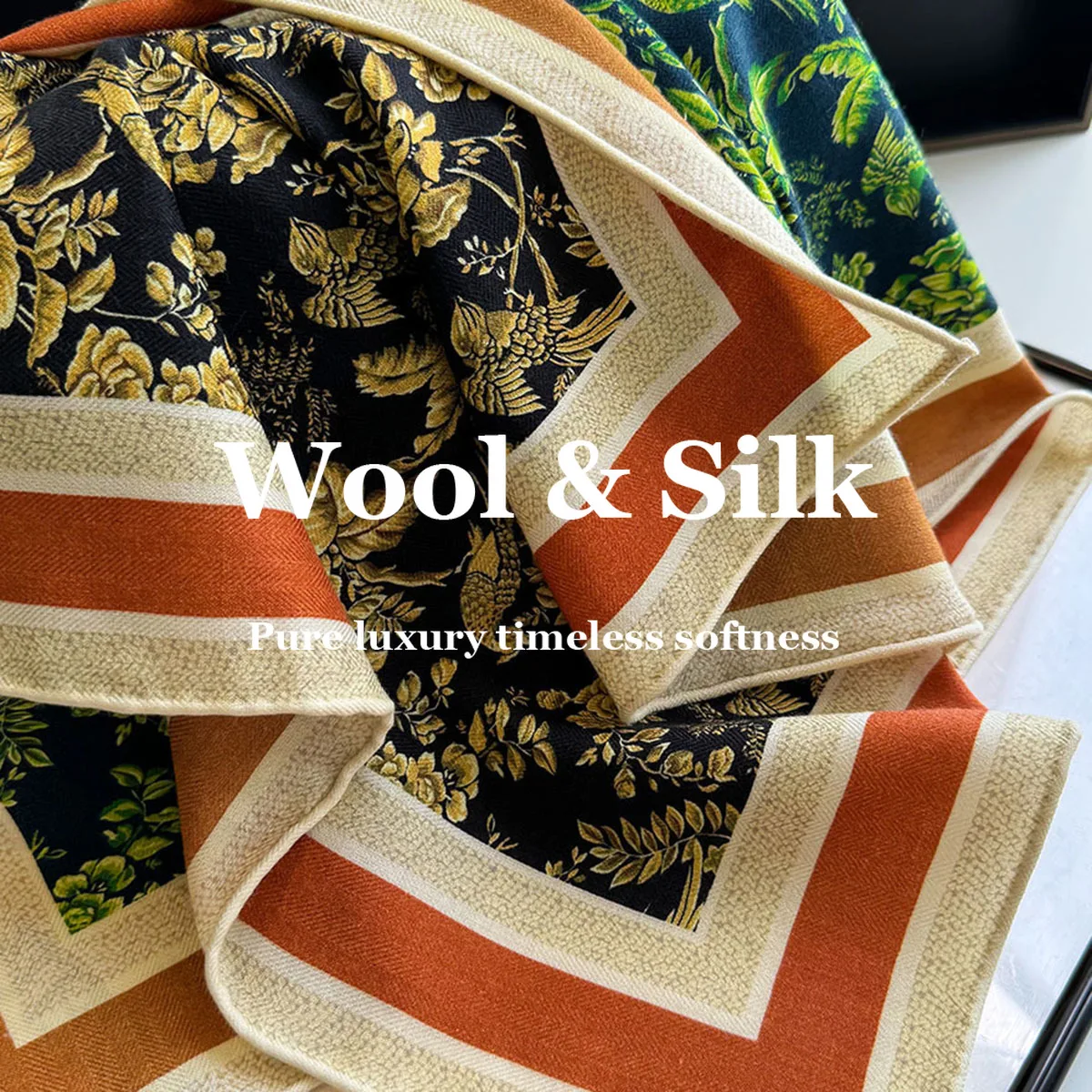 

82% Wool 18% Real Silk Scarf Lady High Quality 62cm Square Shawl Wrap Print Bandana Headband Hijab Poncho Scarves Pashmina Gift