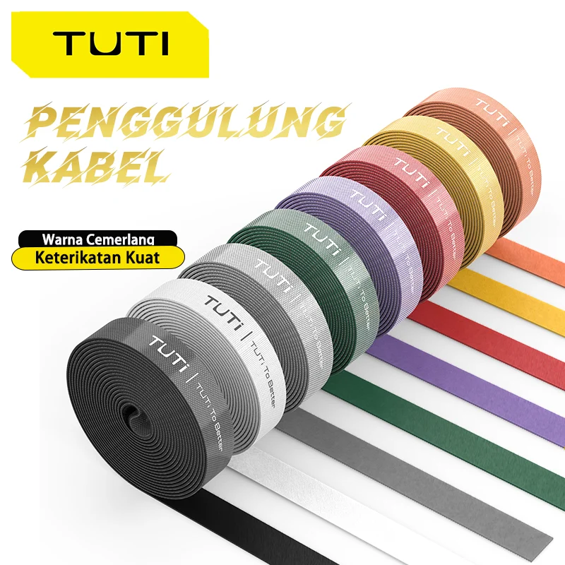 TUTI  Reusable Fastening Tape Cable Ties Double-Sided Hook-and-Loop Cable Management Tape Strength and Durability 0.78''/Width