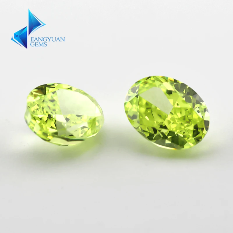 JIANGYUANGEMS 12#Apple Green Oval Crushed Ice Cut Cubic Zirconia Stone 5A 6x8mm Zircon Loose CZ Synthetic Gemstone For Jewelry