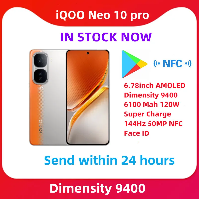 Original Vivo Iqoo Neo 10 Pro Mobile Phone Dimensity 9400 Android 15 .0 Face ID 120W Charge 50.0MP Camera 6.78