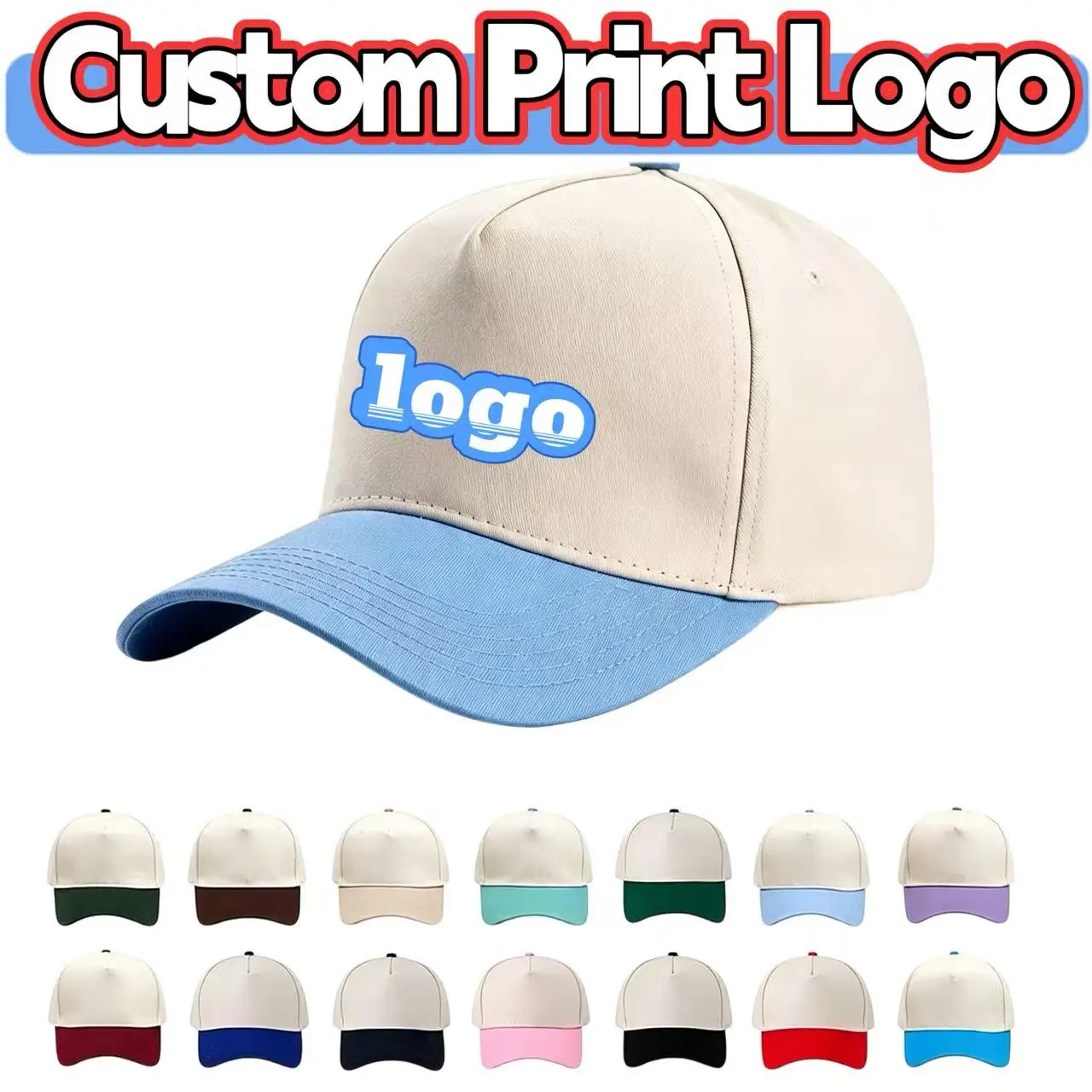 Customized Printed Logo Color Blocked Pure Cotton Five Piece Hardtop Baseball Caps Men/Women Fashion Versatile Duck Tongue Hats