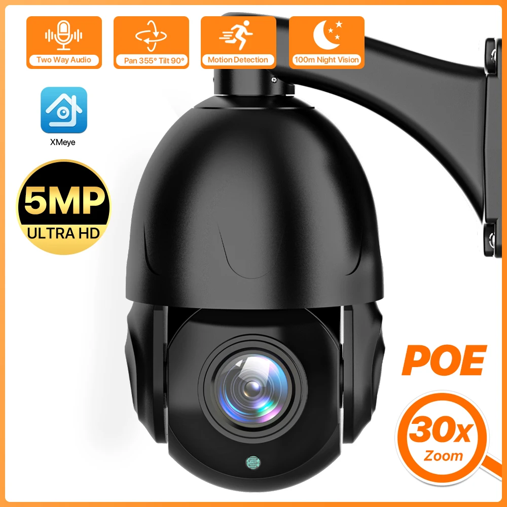 8MP Outdoor POE IP Camera 30X Zoom Speed Dome PTZ Camera Motion Detection Security CCTV Camera IR 100m Video Surveillance Xmeye