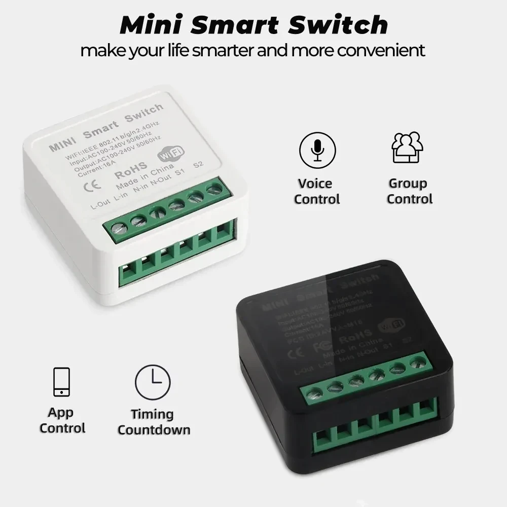 Mini Interruptor Inteligente Tuya WiFi, Relé Temporizador, APP Smart Life, Smart Speaker, Controle de Voz, Trabalho de Automação com Alexa, Google Home