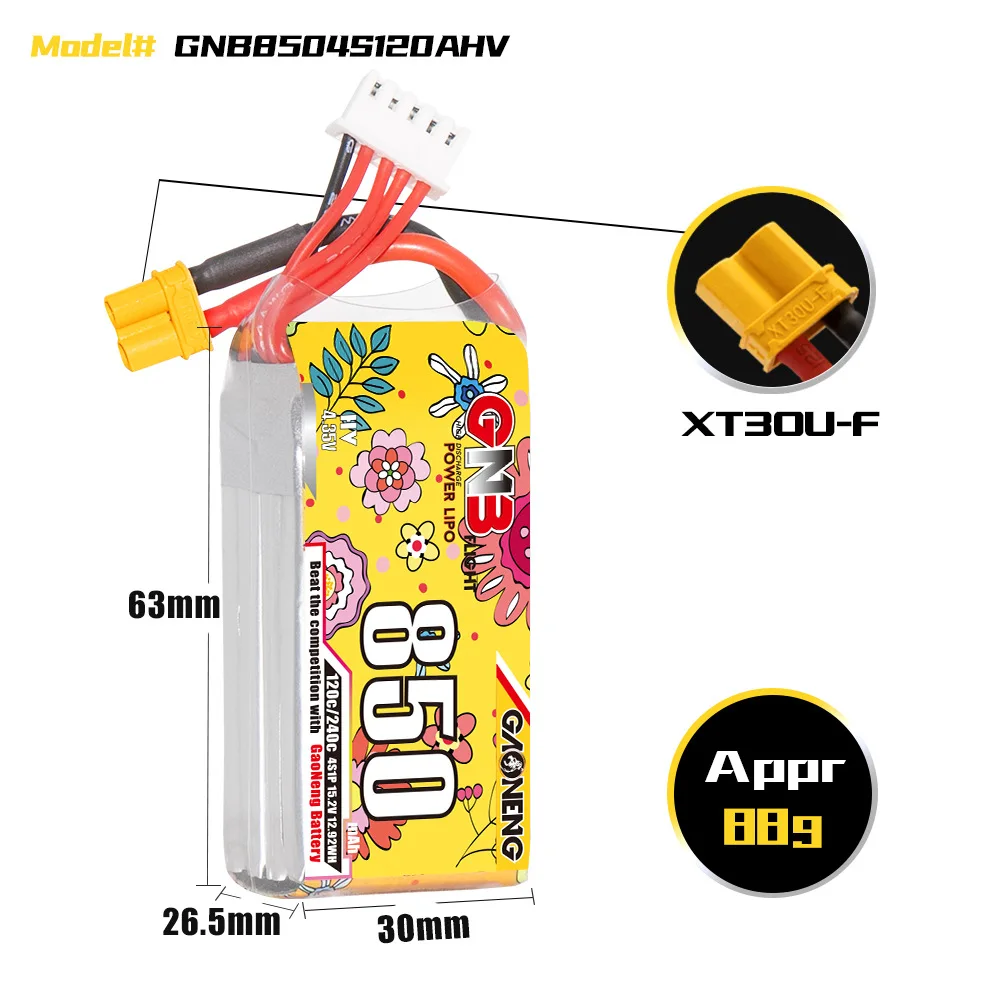 Verbesserte gnb 4s 15,2 v 850mah lipo batterie für fpv renn drohne rc quadcopter hubschrauber teile mit xt30 15,2 v batterie – Detail 6