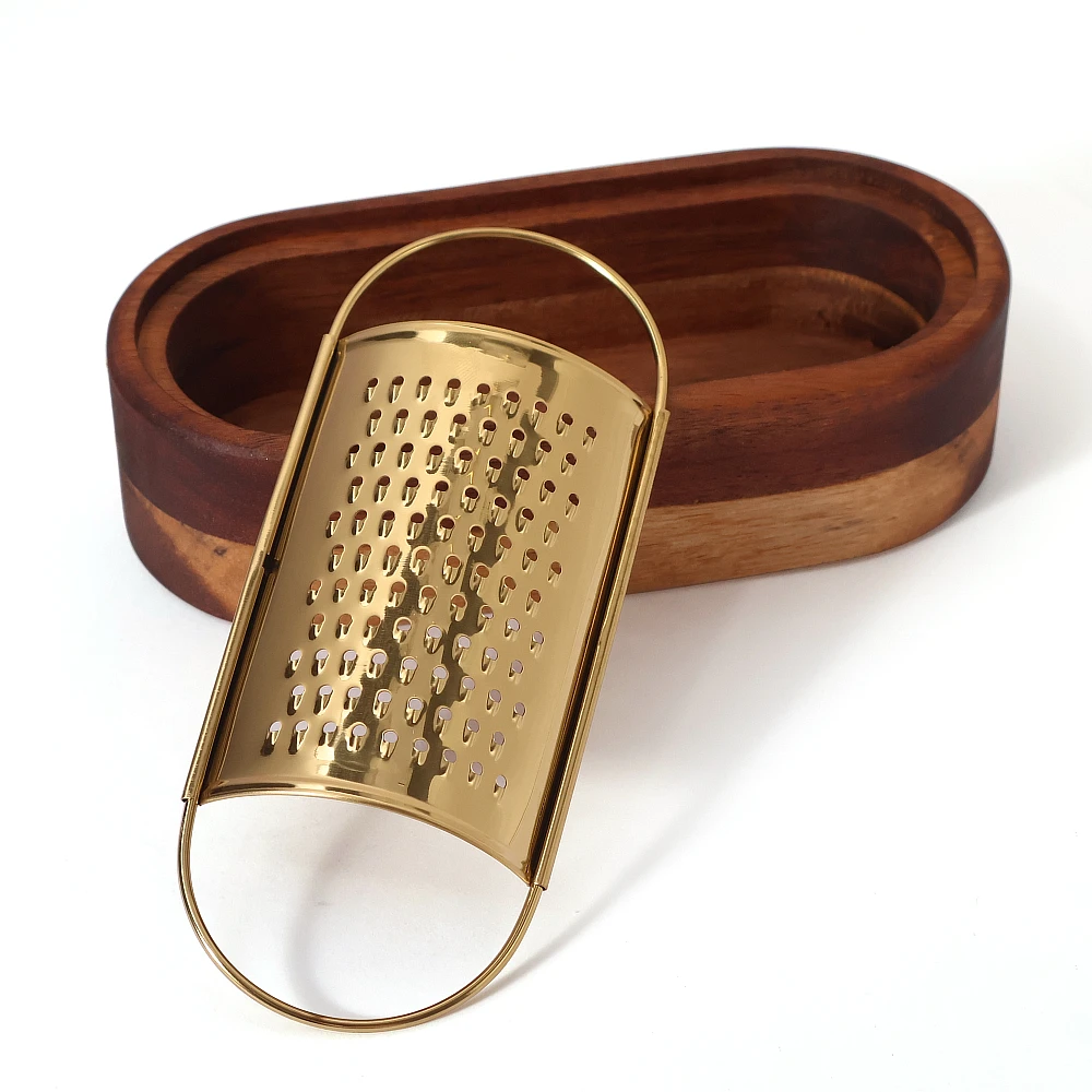

Jaswehome Stainless steel Gold-plated Removable Blade Cheese Grater Wooden Potato Carrot Manual Shredder Grater Box Kitchen Tool