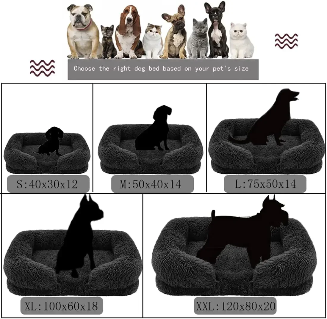 Cozy Plush Dog Sofa Bed Square Beds Washable Warm Pet Cushion Orthopedic Faux Fur Memory Foam Lounger Fluffy with Remove Cover