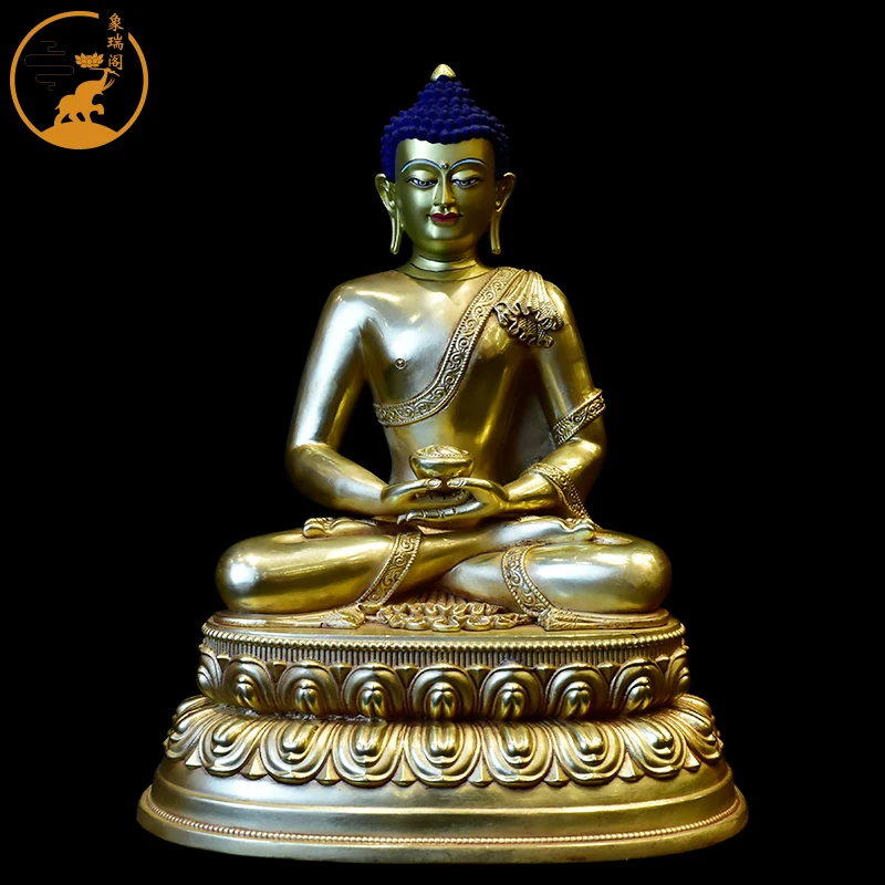 Taiwan gilt pure copper two-seat Amitabha Medicine Buddha Sakyamuni  Three Treasures  ornament  statue