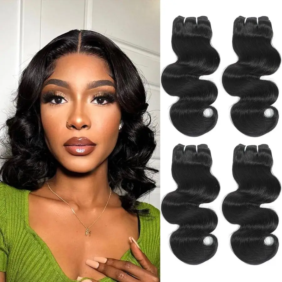 

Волнистые пучки человеческих волос 4 пучка 10 12 дюймов 12А 100 Необработанные бразильские девственные волосы Плетение натуральных черных цветов 10 10 12 Inc