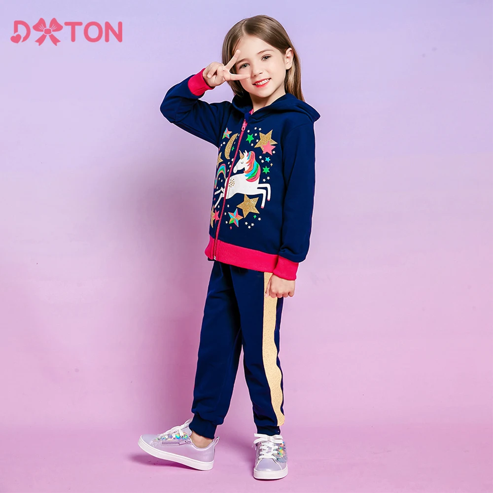 

DXTON Winter Children Girls Clothing Sets Zipper Hoodied Jacket Coat and Long Trousers Kids Girls Sporting Casual Outerwear